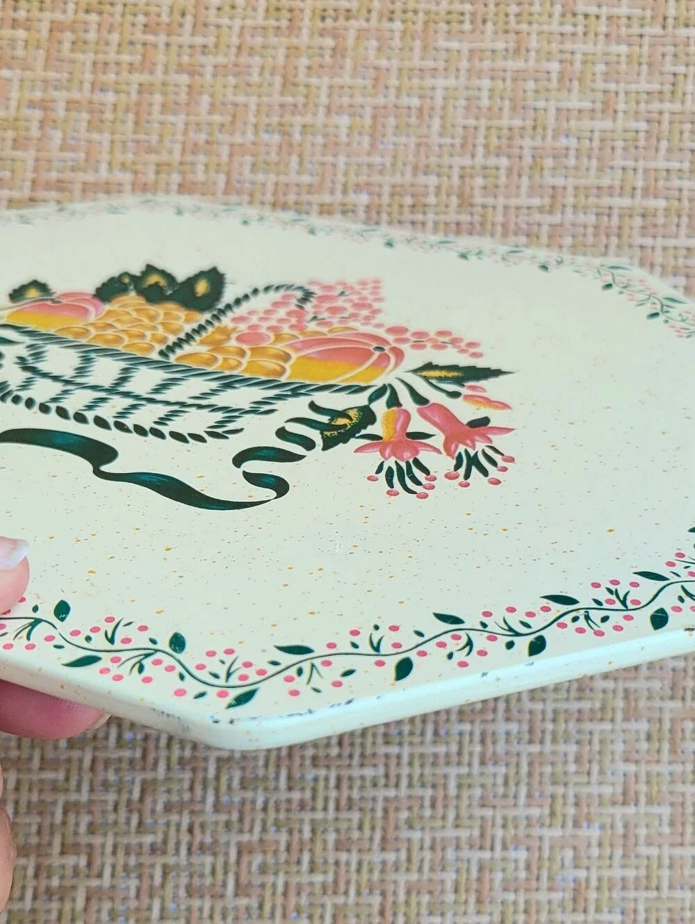 Vintage Daher Decorative Ware Tin Octagonal Trivet Fruit Basket Made in England